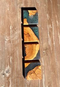 ชุดจานรองแก้วทำจากเรซินอีพ็อกซี่ทำมือเป็นมิตรกับสิ่งแวดล้อมพร้อมเอฟเฟคจากมหาสมุทรปรับแต่งได้จานรองแก้วทำจากเรซินสี่เหลี่ยมและไม้สำหรับใช้ในบ้าน - Product Image 2