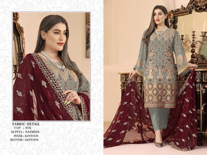 ชุดสูทผ้า Georgette pakistani แบบหนามาใหม่พร้อมชุดเย็บปักลายพาลาซโซกึ่งเย็บสำหรับขายออนไลน์ - Product Image 3