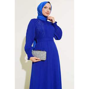 Sleeve Pleated <b>Stoned</b> Abaya Saxe - Product Image 1