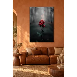 Impression sur toile Fida : Rose rouge enflammée dans une forêt sombre - Product Image 4
