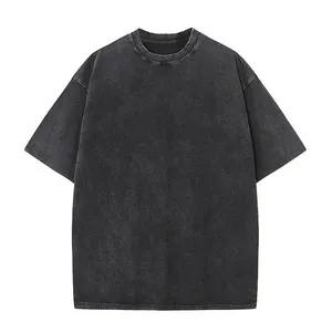 Streetwear Premium Tagless Oversized Heavyweight T-shirt 250 G Black Grey Men Acid Wash T Shirt Cotton Blank Vintage