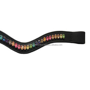 Banda de cuero para cejas de caballo, banda personalizada con piedras redondas grandes, cadena ostentosa, canal vacío, alta calidad, precio al por mayor - Product Image 1