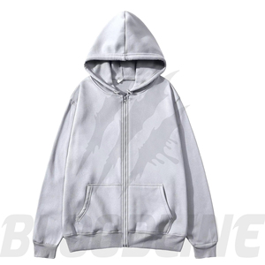 Sweat-shirt à capuche unisexe rose, fermeture éclair, coupe classique, couleur unie, décontracté, poche avant, tissu polaire, 100% coton, hip-hop, respirant - Product Image 6