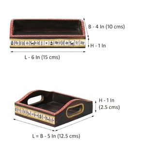 Juego de dos bandejas de madera de mango pintadas lateralmente con asas, bandeja decorativa para servir, Plato decorativo para mesa de desayuno - Product Image 6