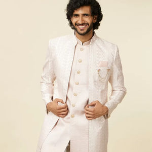 Très classe-élégant --- belle robe Sherwani à motifs rose poussiéreux pour hommes indiens fête robe de mariée traditionnelle - Product Image 1