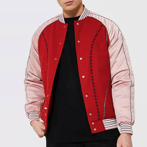 Concevez votre propre veste universitaire à tarif abordable pour hommes nouveau Style Patch de broderie en satin de couleur unie veste de baseball pour hommes - Product Image 3