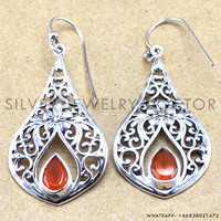 Großhandel Christliche 925 Sterling Silber Ohrringe für Damen mit orangefarbenem Karneol-Edelstein im Birnenform-Schliff, Hängeohrringe für Frauen