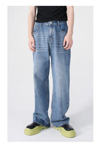 Jeans de rue droits à jambes larges pour hommes Jeans délavés décontractés Baggy empilés pour hommes - Product Image 3