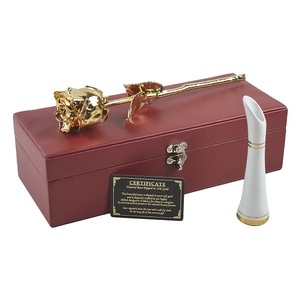 Rose naturelle véritable plaquée or 24 carats avec support en céramique pour cadeau d'anniversaire, cadeau de la Saint-Valentin et meilleur cadeau pour couple - Product Image 1