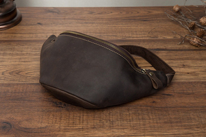 Genuine Leather <b>Chest</b> Sling Crossbody Leather Bag for Men <b>Small</b> Classic Casual Fashion Travel Rustic Dark Brown Leather Bag - Product Image 4