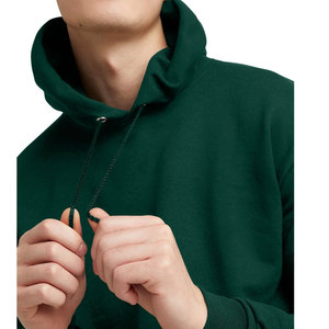 Men's Dark Green Hooded Sweatshirt Regular Fit Casual Solid Color Fleece Knitted Pullover with Front Pocket Autumn Wear - Product Image 4