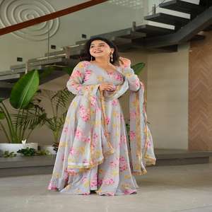 Última hermosa ropa ocasional Venta caliente Atractivo Faux Georgette vestido con trabajo impreso Moda de mujer a precio barato - Product Image 1