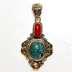 Colgante de Plata de Ley 925 de grado superior, estilo Vintage Unisex, turquesa de Coral rojo para aniversario de boda o regalo de fiesta - Product Image 3