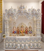 Mandir Swaminarayan en bois de teck massif, aspect marbre traditionnel, style temple hindou royal, avec unité de Pooja et rangement, richement sculpté, meuble de maison