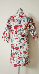 Blanc Oiseau Imprimé Velours Coton Kimono Robe Veste Respirant Hiver/Printemps/Été Mariage Robe De Demoiselle D'honneur Col En V Taille Libre - Product Image 4