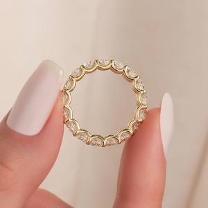 แหวนทองคำรอบตัดสีขาวทรงกลม3มม. แหวนทองคำครบรอบแต่งงานผู้หญิงแหวนหมั้นเครื่องประดับซ้อน - Product Image 6