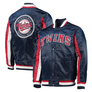 Minnesota <b>Varsity</b> Satin Raglan <b>Jacket</b> Navy/Red Full-Snap <b>Vintage</b> College Letterman Baseball Silk Embroidered Dyed <b>Varsity</b> <b>Jacket</b> - Product Image 1