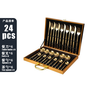 Set di posate da 24 pezzi in acciaio inossidabile portoghese, con coltello e forchetta, in confezione regalo, cucchiaio dorato per cucina occidentale, molto venduto a livello internazionale. - Product Image 2
