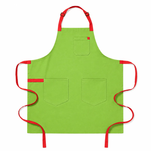 Delantal Verde sin Mangas con Ribete Rojo, 3 Bolsillos, Lona Lavable a Máquina, para Limpieza Diaria, Estilo Simple, Tejido - Product Image 1
