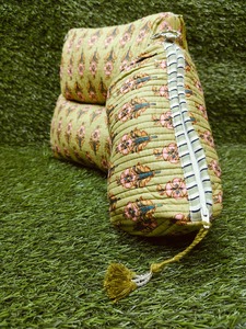 Handblocked 3-Piece Vintage Floral Light Green Cotton Eco-Friendly Makeup Case <b>Bags</b> <b>Zipper</b> Closure Water Resistant-Bridesmaid - Product Image 4