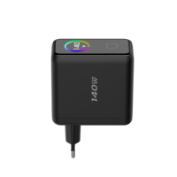 Chargeur mural rapide 140W GaN 4 ports, prise EU, USB C, USB A, adaptateur secteur avec affichage numérique pour ordinateurs portables, téléphones, tablettes