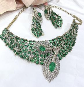 High Quality Designer <b>Gold</b> Plated CZ Stones Look Necklace <b>Set</b> With <b>Earrings</b> for Wedding Modern Wear Collection For Women - Product Image 4