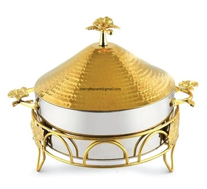 Cazuela de comida hecha a mano de acero Premium dorado de alta calidad con tapa Calentador de comida de lujo para hotel y restaurante de la India - Product Image 3