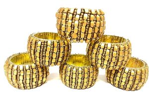 Rond de serviette perlé brillant Style design classique avec décoration dorée pour table pour fêtes mariages et cadeaux - Product Image 2