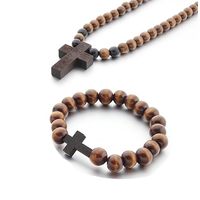 Chapelet de prière en bois d'olivier catholique notre père croix de Jérusalem en bois cordon court chapelet de protection de voiture amulette dans un sac en velours