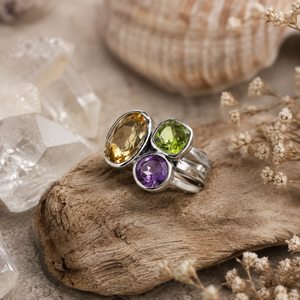 Amethyst <b>Peridot</b> & Citrine Split Band Statement <b>Ring</b> Faceted Purple Green Gemstones 925 Sterling Silver Handcrafted Polished - Product Image 3