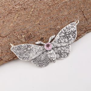 Colgante de Morganita Rosa con Gema Redonda Grabada en Forma de Ala de Mariposa Celestial, Engastado en Bisel, Chapado en Plata 925, Joyería Festiva de Moda - Product Image 3
