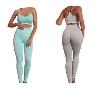 Ropa deportiva personalizada para mujer, conjuntos de Fitness de secado rápido, transpirable, conjunto de ropa activa para mujer, logotipo personalizado, conjunto de ropa de Yoga de Color liso para mujer - Product Image 5