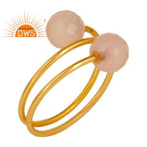 แหวนสเตอริงเงิน18K ชุบทอง18K แหวนเกลียวอัญมณีพลอยคาลซิโดนีธรรมชาติประดับอัญมณีดีเดมี่สำหรับผู้หญิง - Product Image 1