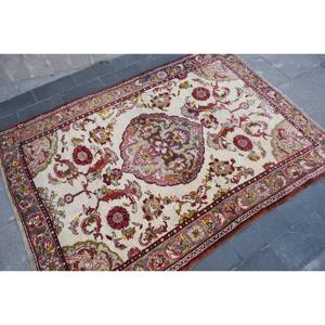 พรมขนสัตว์สีเบจสีแดงแบบดั้งเดิมขนาด4.2x5.5ฟุตพื้นที่ขนาดใหญ่แบบตุรกีสี่เหลี่ยมผืนผ้าห้องโถงรูปแบบนามธรรมพรมขนสัตว์10มม. - Product Image 4