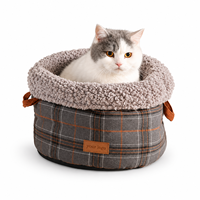 Coussin pour chat Yangyangpet en polaire sherpa gris à carreaux rectangulaires avec côtés hauts et poignées