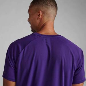 Camiseta de entrenamiento atlético sin costuras de manga larga morada para hombre, camiseta de poliéster de tela de rizo de secado rápido - Product Image 4