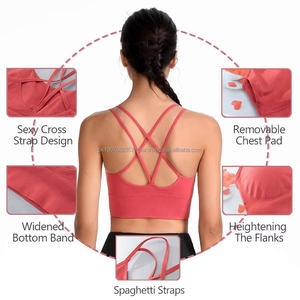 Sujetador deportivo inalámbrico personalizado al por mayor para mujer, con relleno, espalda cruzada, sin costuras, para yoga, fitness y gimnasio - Product Image 3