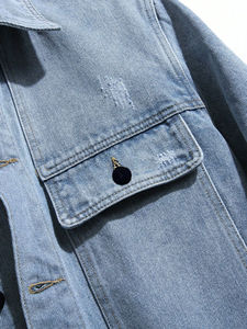 Chaqueta vaquera lavada con piedra Vintage para hombre, ropa de calle alta con estilo, temporada de primavera, diseño liso con cuello levantado holgado de gran tamaño - Product Image 4