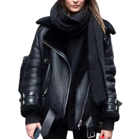 Veste bomber en cuir d'agneau noir de qualité supérieure pour femmes, respirante, streetwear élégant avec col amovible