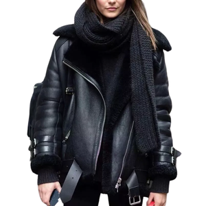 Chaqueta de piel de oveja negra de primera calidad para mujer, abrigo superventas, ropa de calle, chaqueta Bomber elegante para mujer - Product Image 5