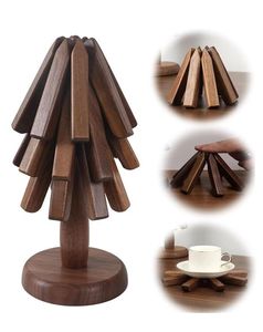 Dessous de plat hexagonal en bois ACACIA avec motif sculpté Chevron Protecteur de table en bois naturel durable résistant à la chaleur élégant - Product Image 3