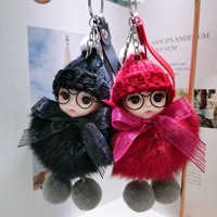 Porte-clés en peluche 3d pour poupée bébé endormi Porte-clés boule de fourrure de lapin avec pompon Porte-clés de voiture avec breloque de sac Porte-clés en fourrure de lapin