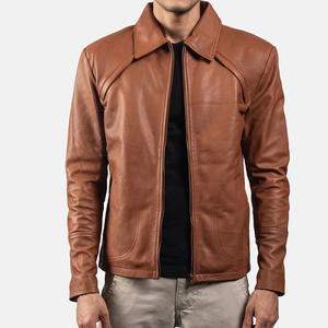 Veste en cuir de mouton de marque de Sialkot, Pakistan, avec col montant, logo frontal, style moto tendance pour adulte - Product Image 1