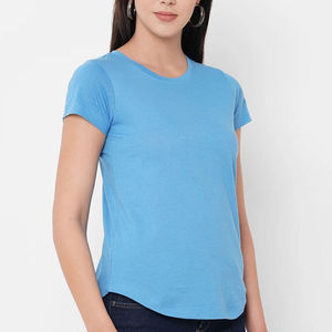 Camisetas de moda para mujer, Top corto informal de verano con cuello en V y cuello redondo, cómodo 100% de algodón, traje de moda diario - Product Image 3