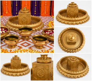 Scène de cérémonie Haldi d'Asie du Sud avec décorations traditionnelles et Urli en lotus pour cérémonie de mariage - Product Image 2