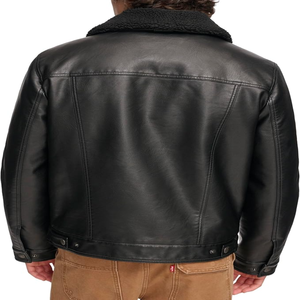 Hot Selling Casual <b>Men's</b> Winter <b>Jacket</b> Long Sleeve Sherpa Lining Moto Biker <b>Trucker</b> Style Warm Faux Leather Thicken - Product Image 2