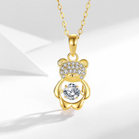 D320 Romantique 925 Sterling Silver Bear Collier Élégant Géométrique Cristal avec Coeur Forme Bijoux Accessoires pour Femmes