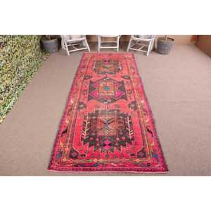 Turkish 4x10.2 ft <b>Runner</b> Rug, Vintage Rug, <b>Red</b> Plants & trees Rug - Product Image 1