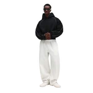 Nuevo Diseño de Chándal para Hombre, Sudadera con Capucha de Felpa, Estilo Holgado, Ribete en Contraste, Silicona, Invierno, Fitness, Puños Acanalados Invertidos - Product Image 4