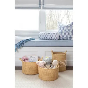 Panier de rangement rectangulaire en bambou tressé à la main HNH, style bohème, écologique, pliable, capacité 6-10L, 40x40x25cm, Vietnam - Product Image 3